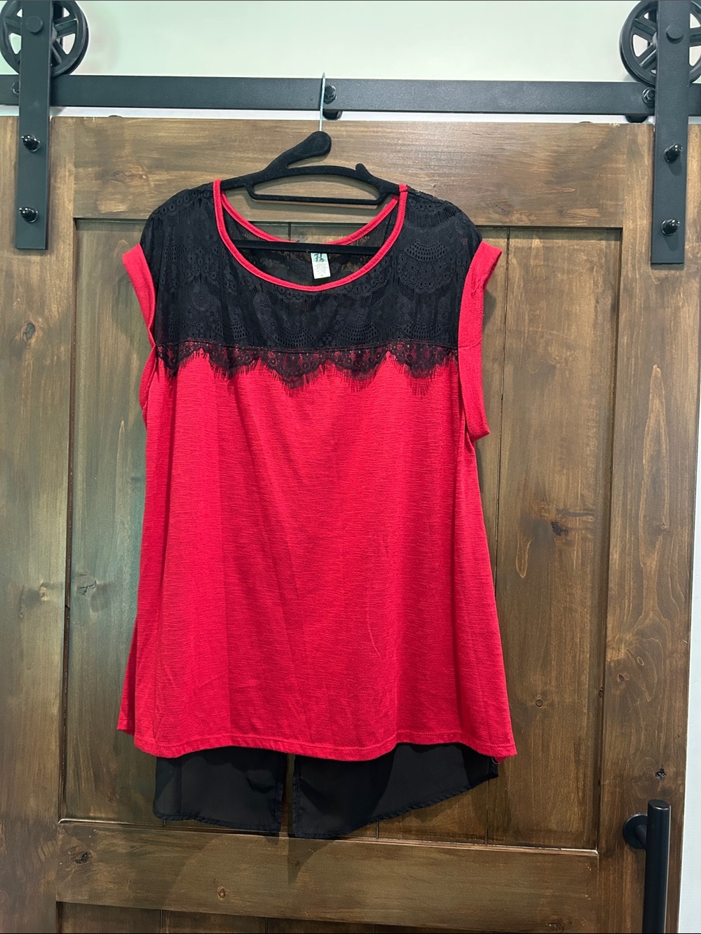 M166 Hybrid Apparel Red Tank with Black Lace Yoke - Size 1X